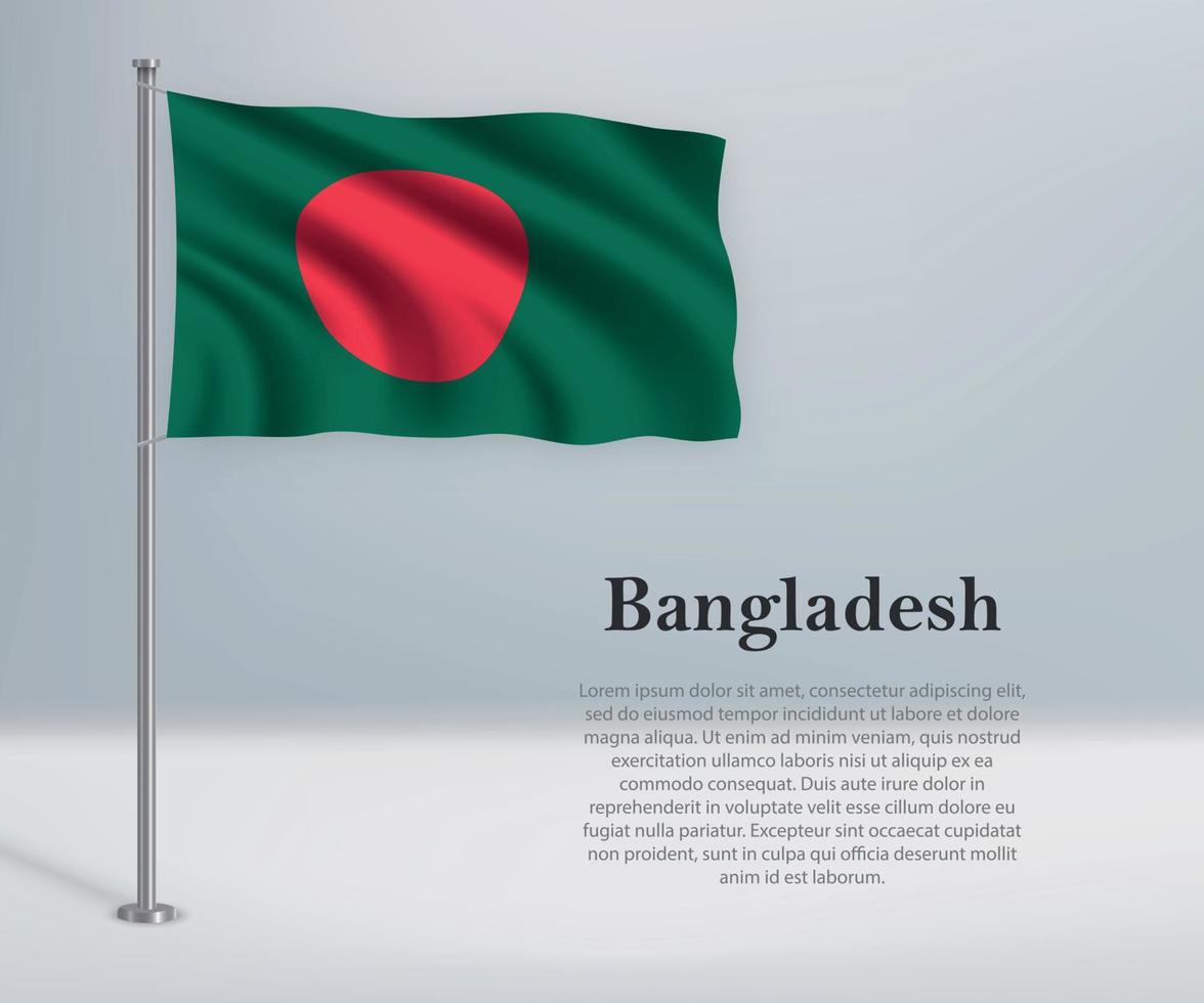 Waving flag of Bangladesh on flagpole. Template for independence vector