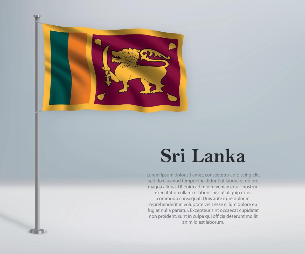 Waving flag of Sri Lanka on flagpole. Template for independence vector
