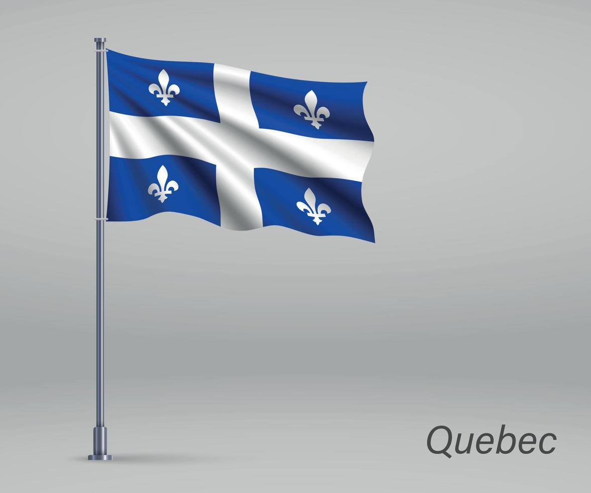 Waving flag of Quebec - province of Canada on flagpole. Template vector