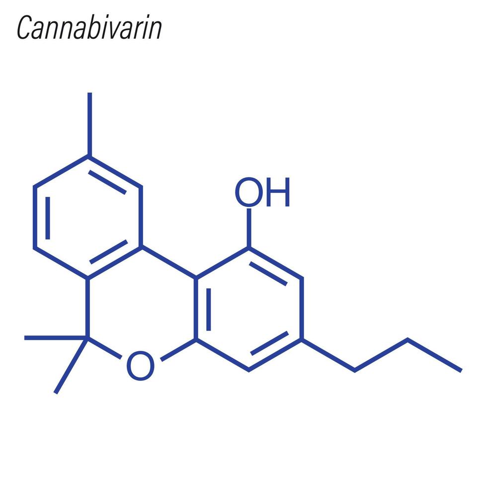 Vector Skeletal formula of Cannabivarin. Drug chemical molecule.