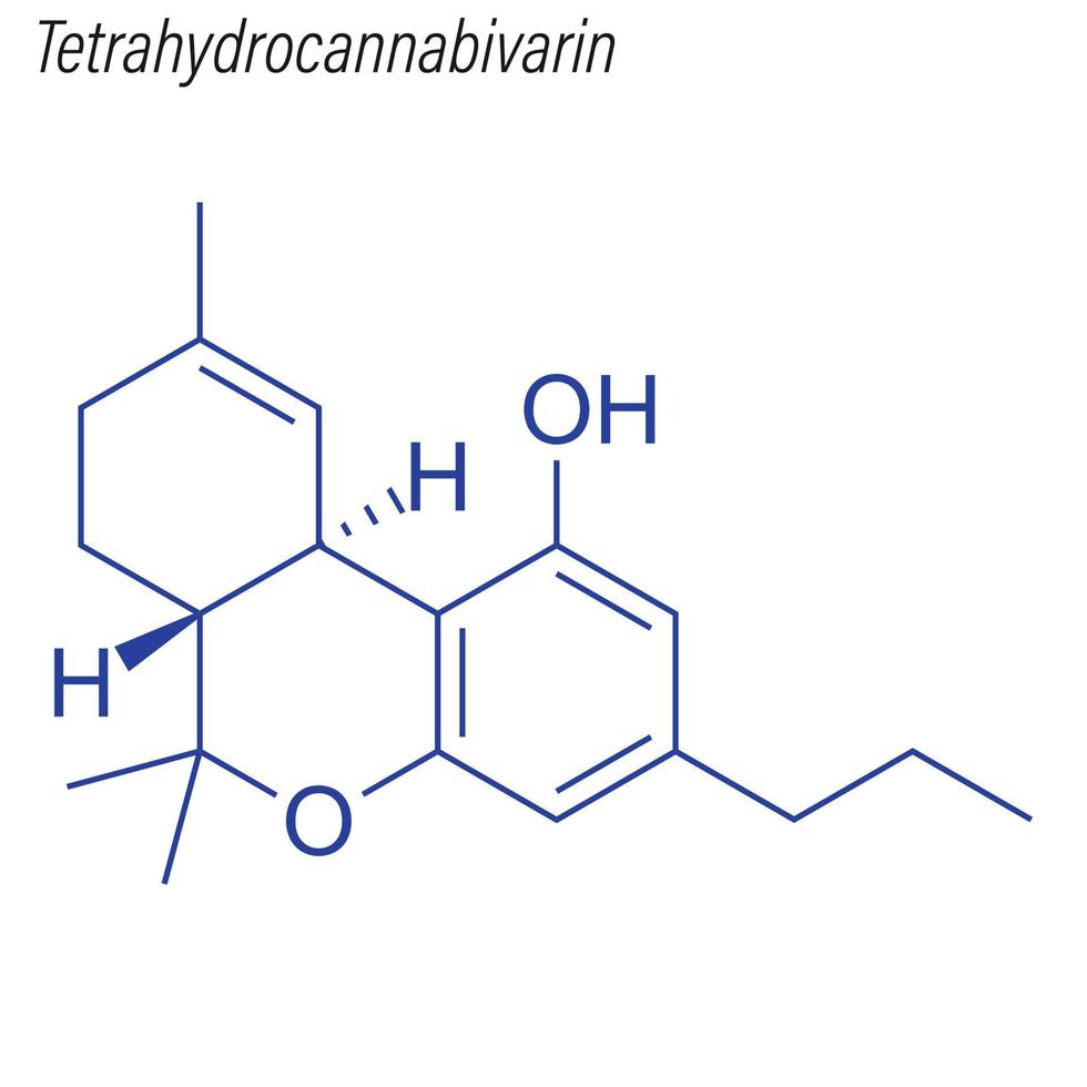 fórmula esquelética vectorial de tetrahidrocannabivarina. droga quimica vector