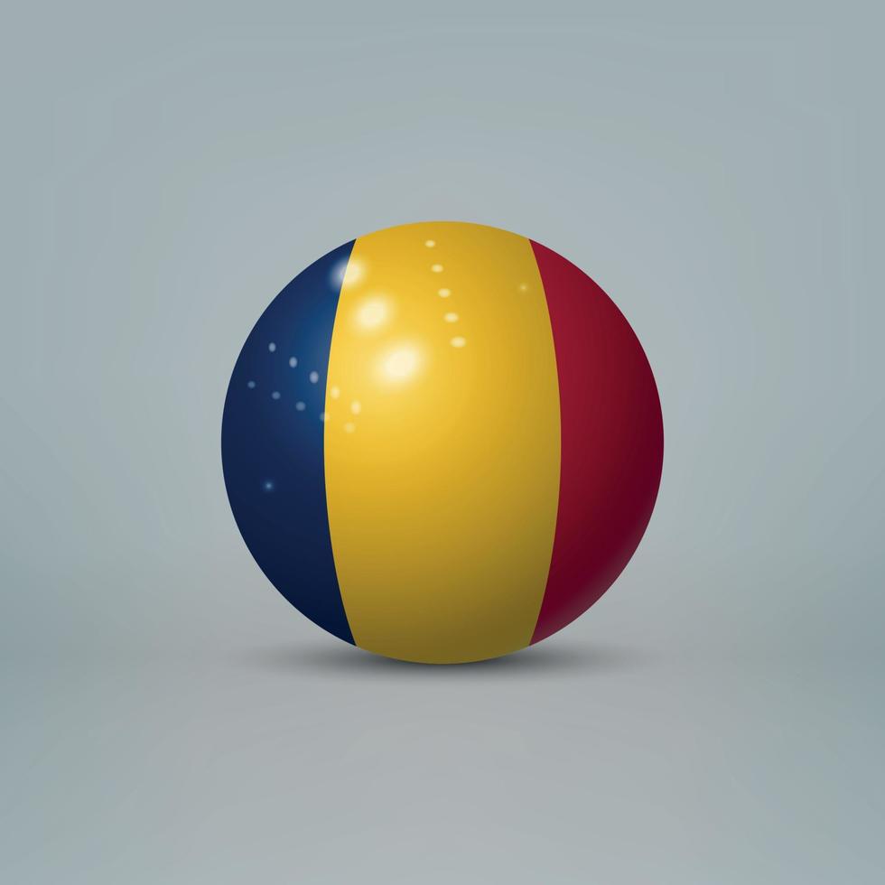 Bola o esfera de plástico brillante realista en 3d con bandera de chad vector