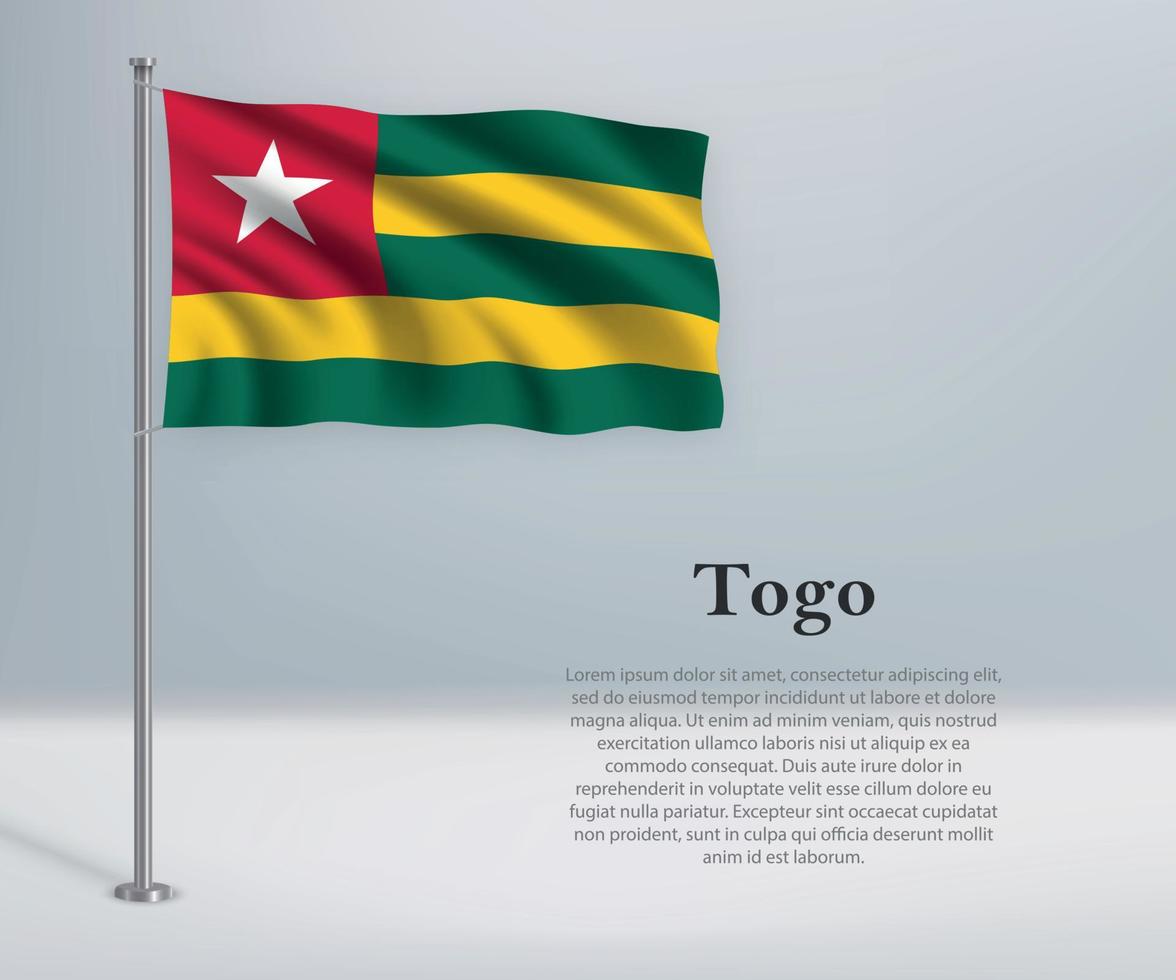 ondeando la bandera de togo en el asta de la bandera. plantilla para el día de la independencia vector