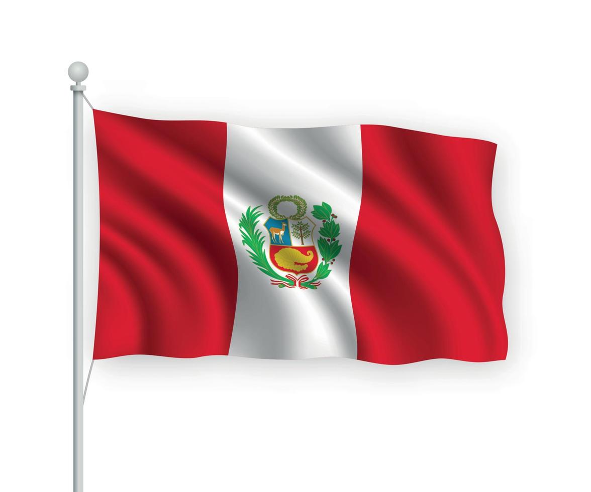 3d bandera ondeante perú aislado sobre fondo blanco. vector