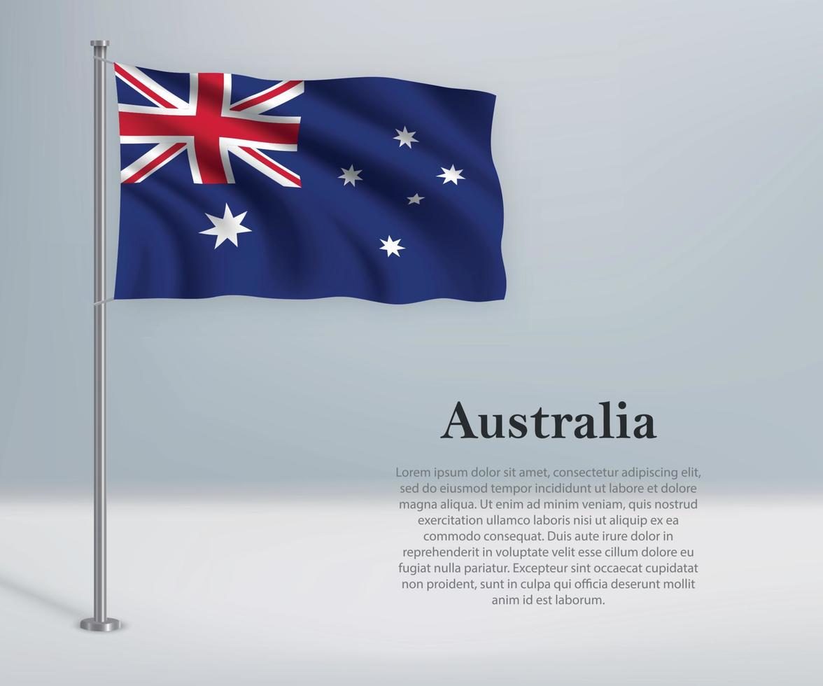 ondeando la bandera de australia en el asta de la bandera. plantilla para la independencia vector