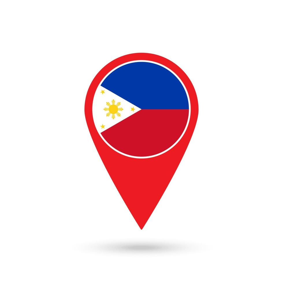Map pointer with contry Philippines. Philippines flag. Vector illustration.