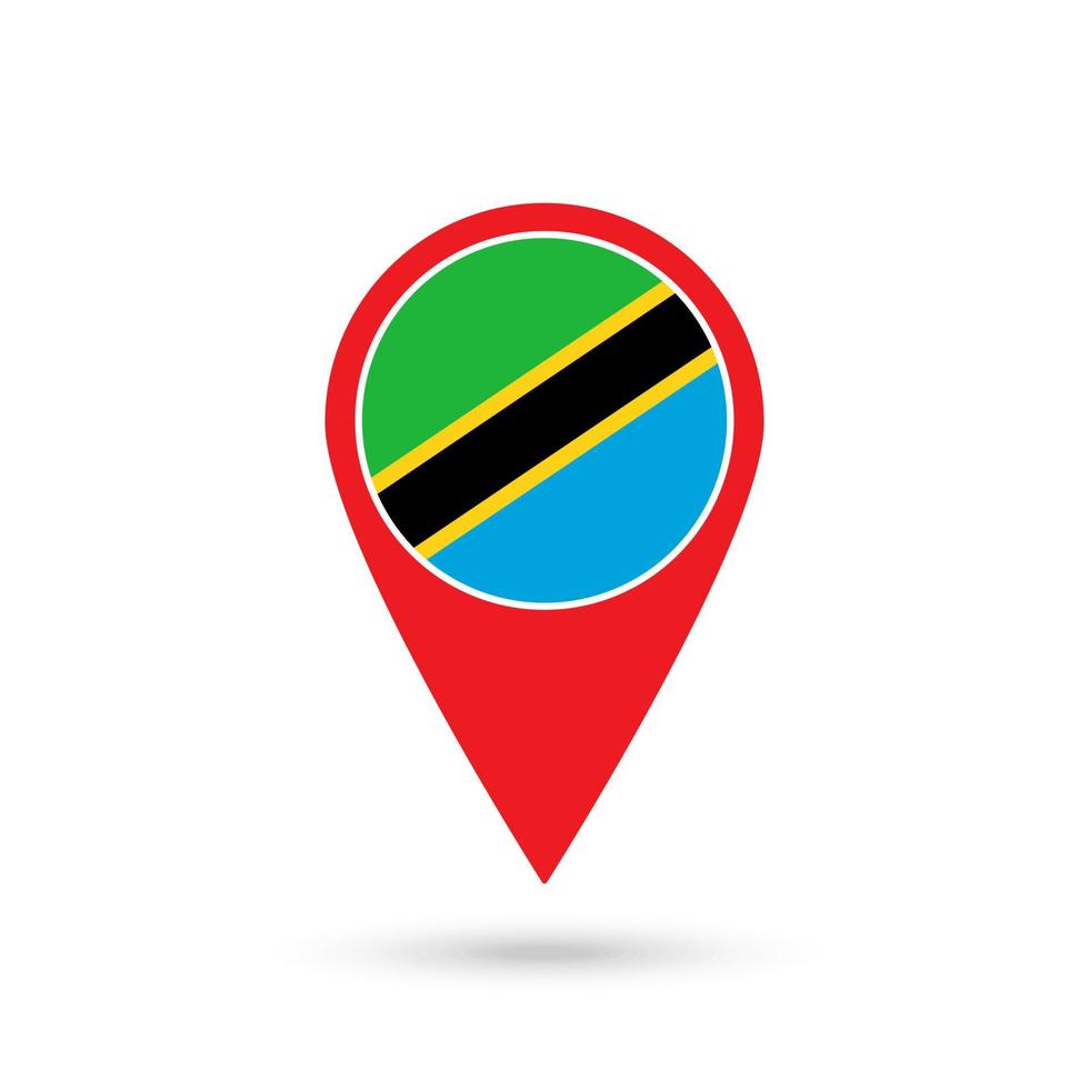 Map pointer with contry Tanzania. Tanzania flag. Vector illustration.