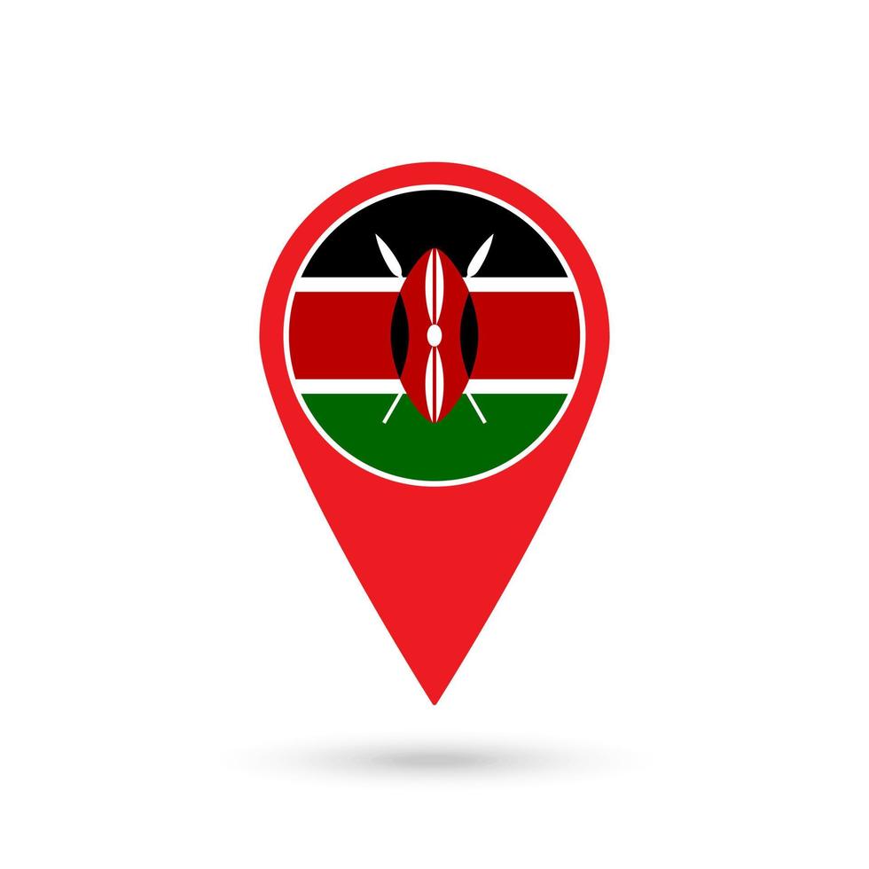 Map pointer with contry Kenya. Kenya flag. Vector illustration.