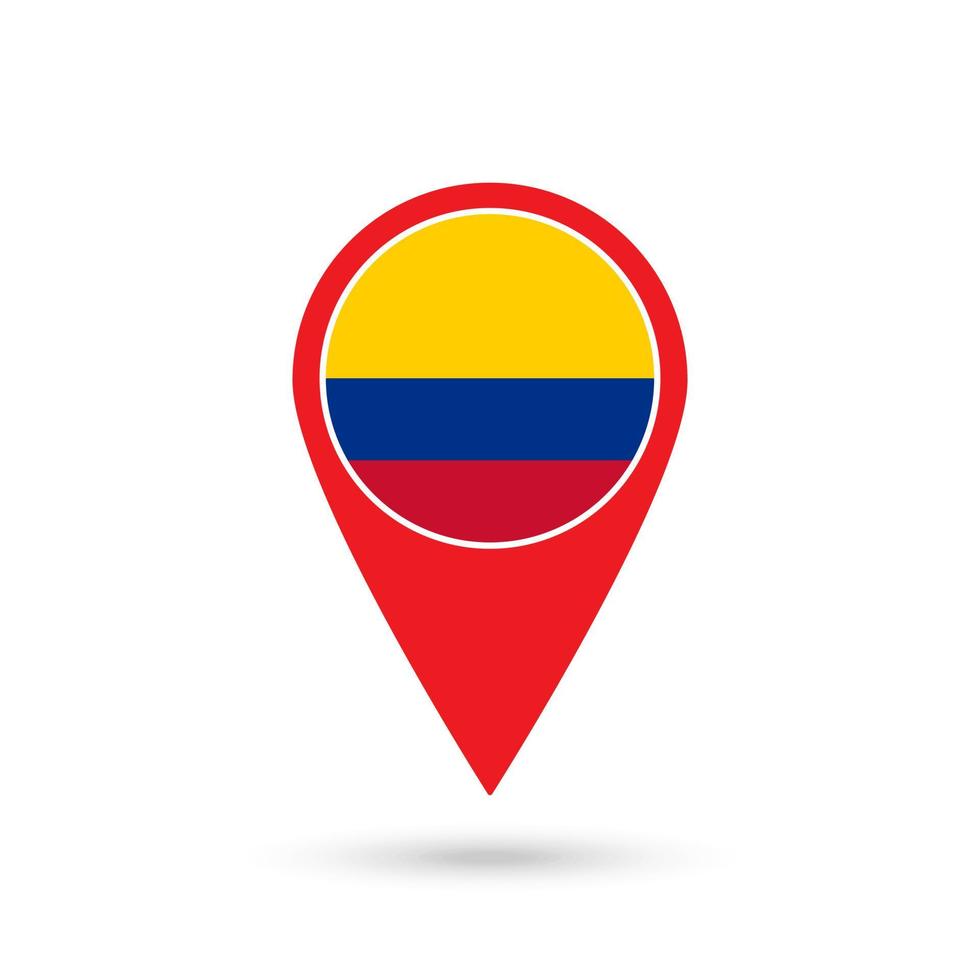 Map pointer with contry Colombia. Colombia flag. Vector illustration.