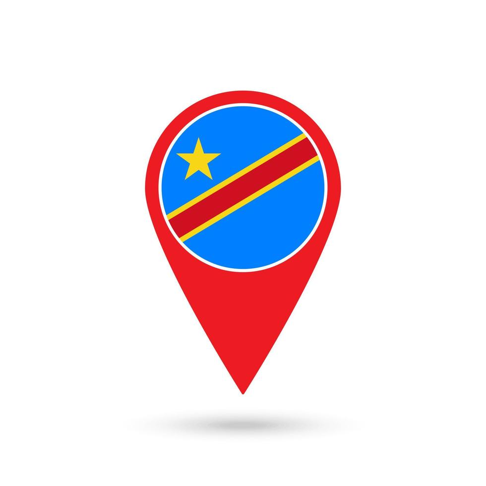 Map pointer with contry Democratic Republic of the Congo. Democratic Republic of the Congo flag. Vector illustration.