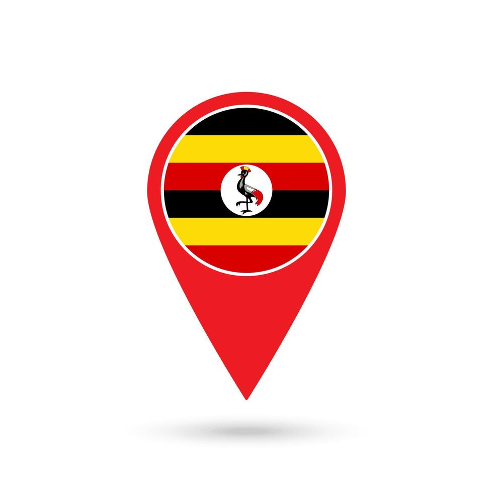 Map pointer with contry Uganda. Uganda flag. Vector illustration.