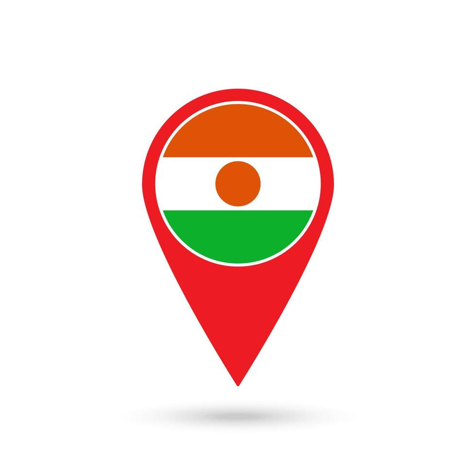 Map pointer with contry Niger. Niger flag. Vector illustration.