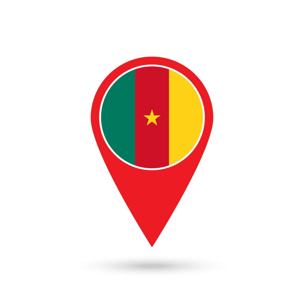 Map pointer with contry Cameroon. Cameroon flag. Vector illustration.