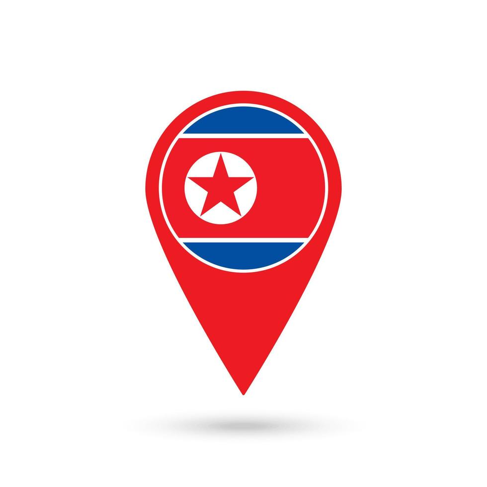 Map pointer with contry North Korea. North Korea flag. Vector illustration.