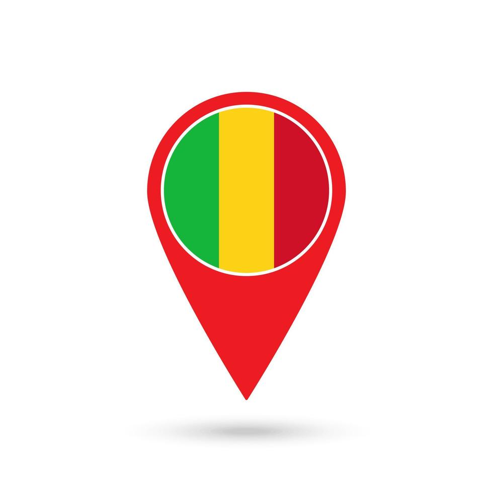 Map pointer with contry Mali. Mali flag. Vector illustration.