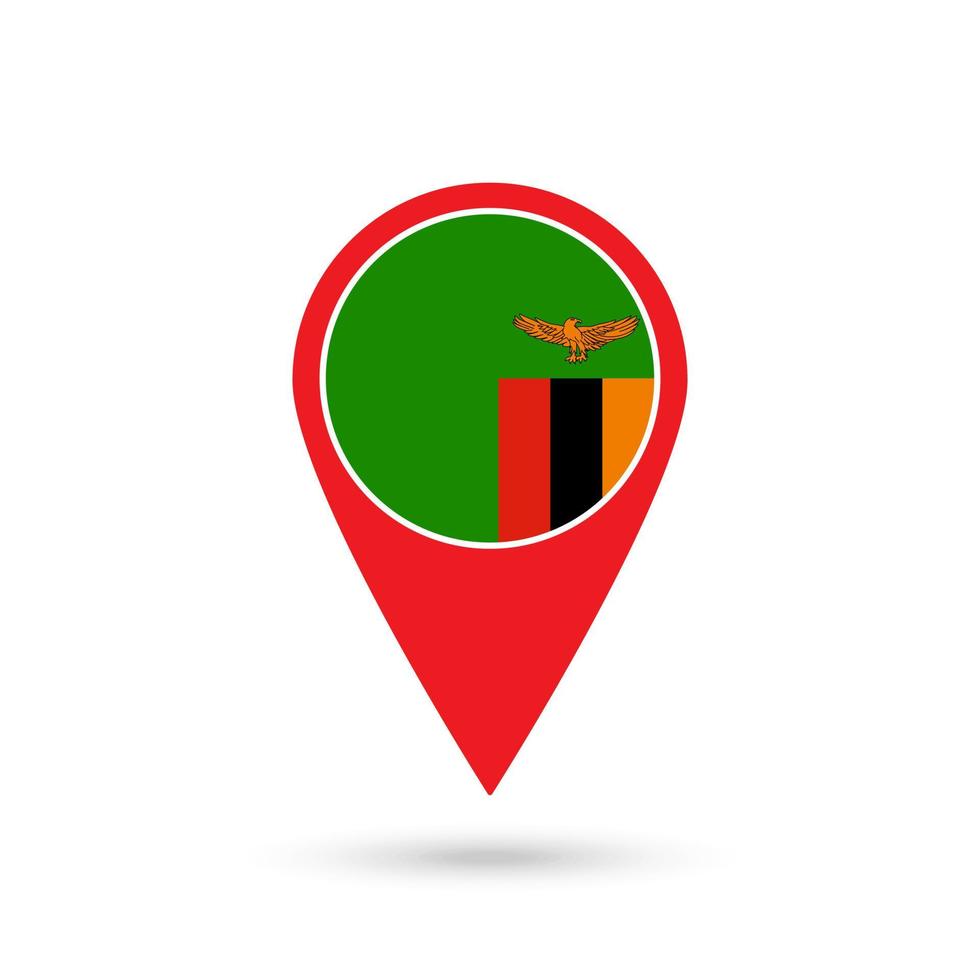 Map pointer with contry Zambia. Zambia flag. Vector illustration.