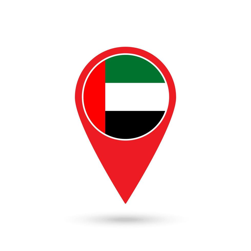 Map pointer with contry United Arab Emirates. United Arab Emirates flag. Vector illustration.