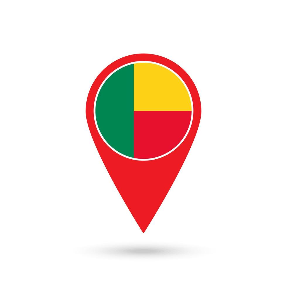 Map pointer with contry Benin. Benin flag. Vector illustration.