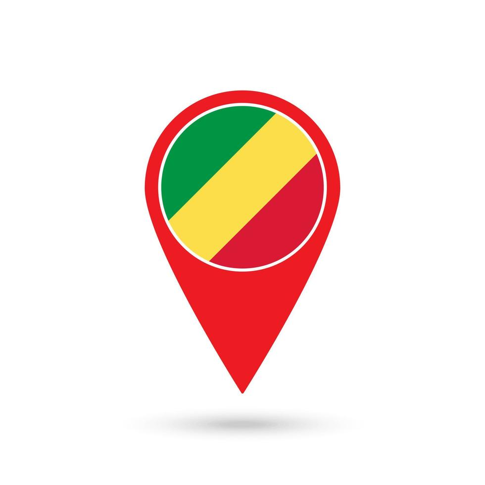 Map pointer with contry Republic of the Congo. Republic of the Congo flag. Vector illustration.