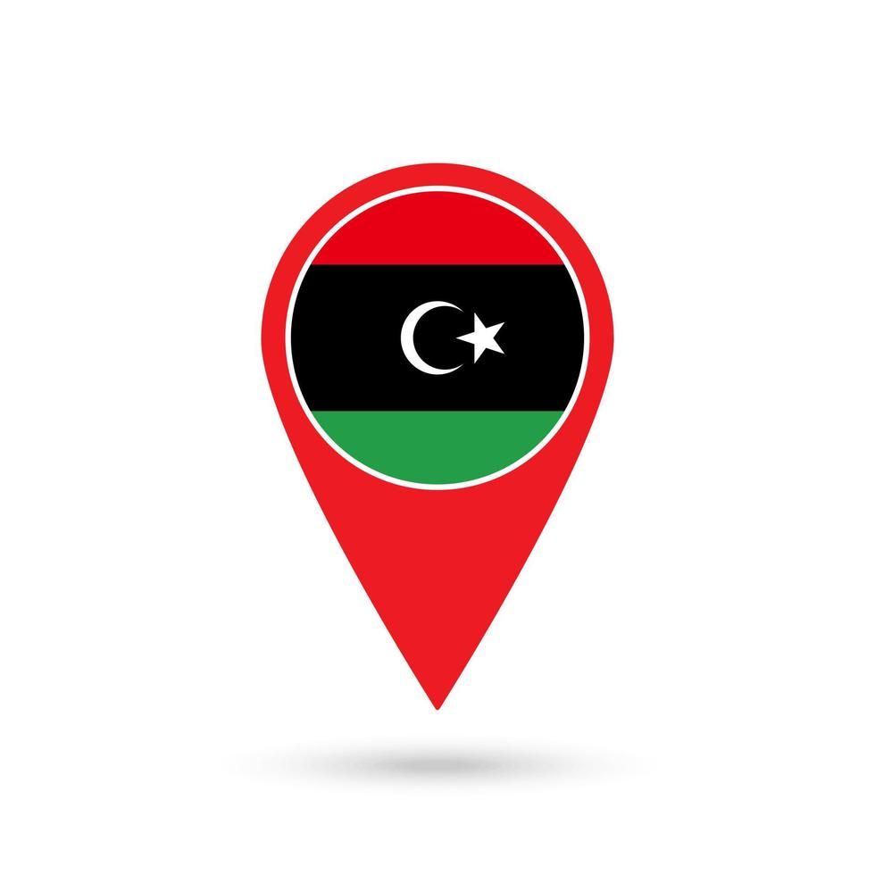 Map pointer with contry Libya. Libya flag. Vector illustration.