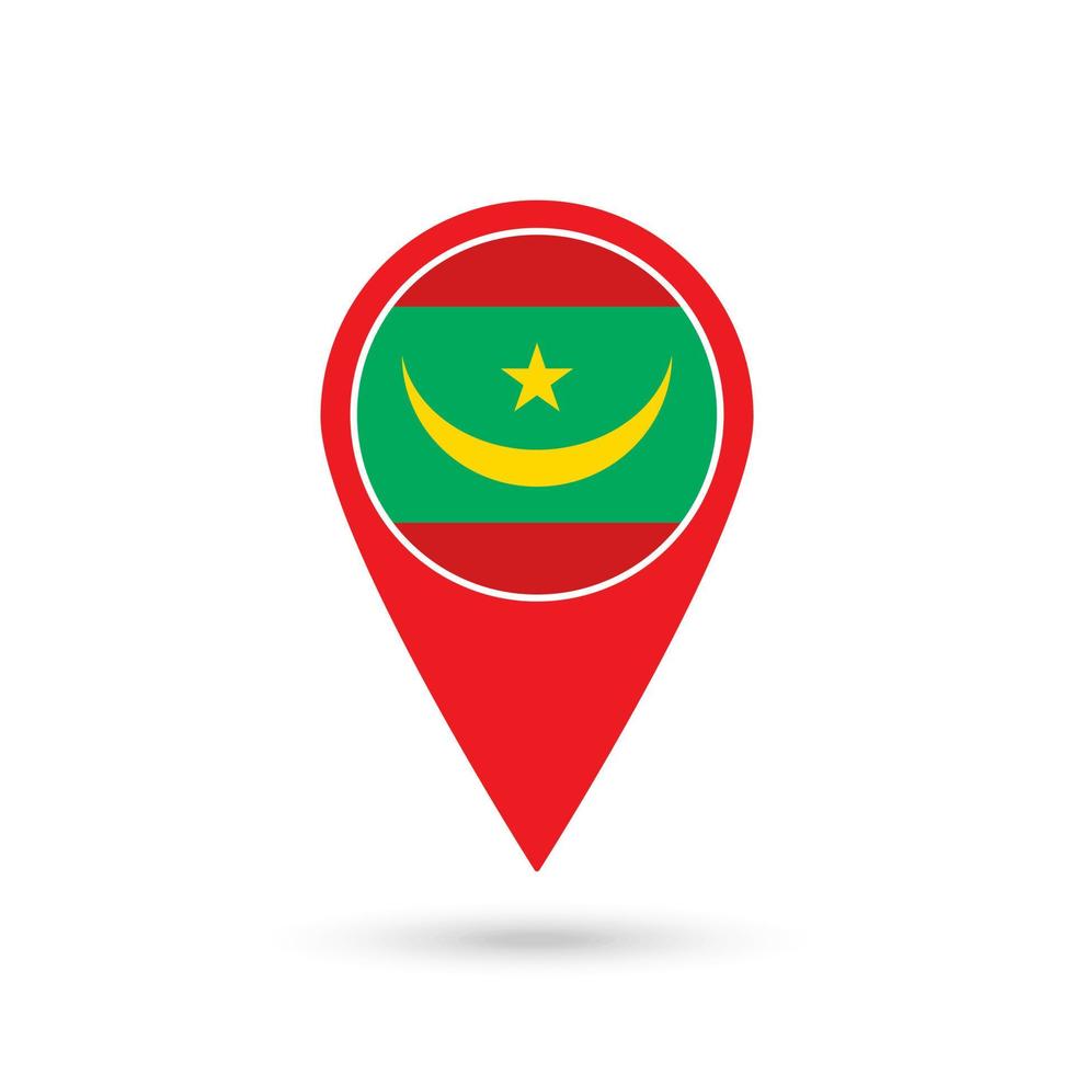 Map pointer with contry Mauritania. Mauritania flag. Vector illustration.