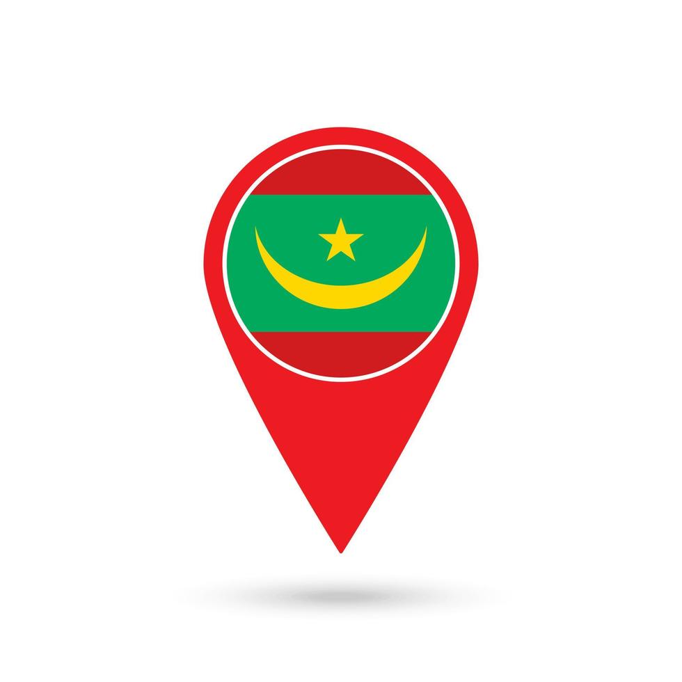 Map pointer with contry Mauritania. Mauritania flag. Vector illustration.