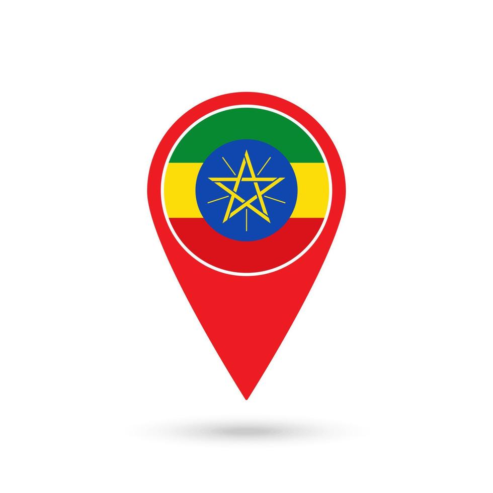 Map pointer with contry Ethiopia. Ethiopia flag. Vector illustration.