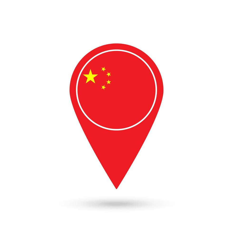 Map pointer with contry China. China flag. Vector illustration.