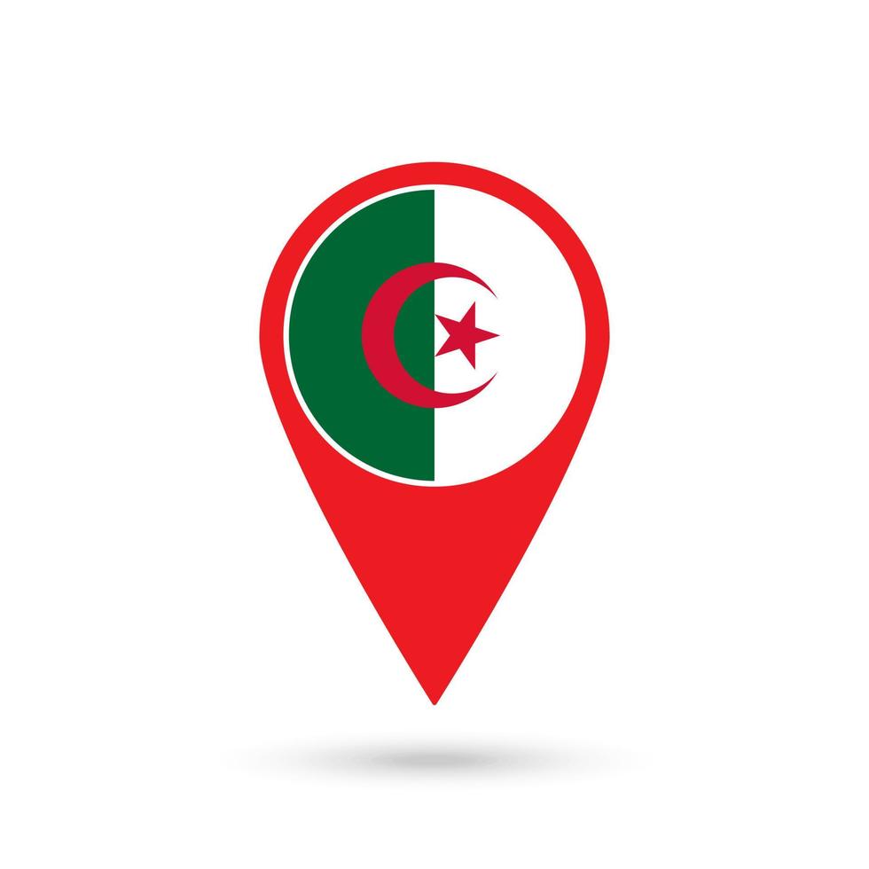 Map pointer with contry Algeria. Algeria flag. Vector illustration.