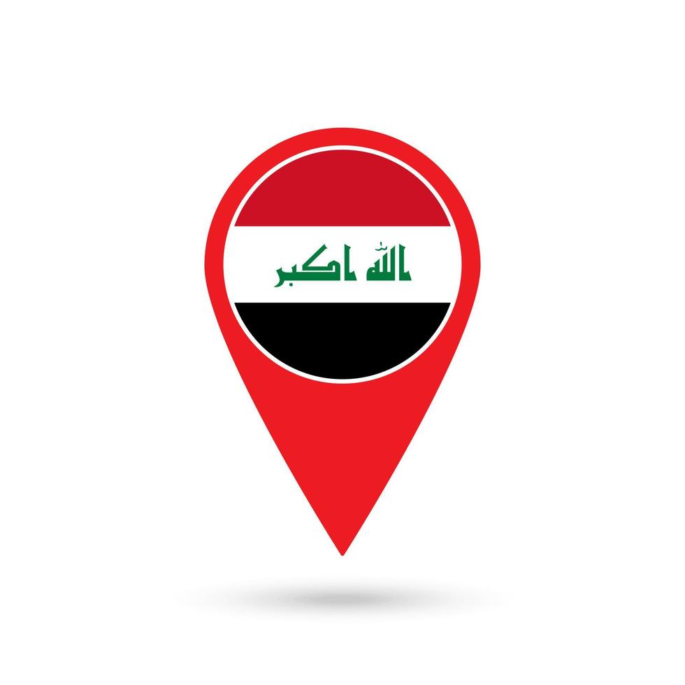 Map pointer with contry Iraq. Iraq flag. Vector illustration.