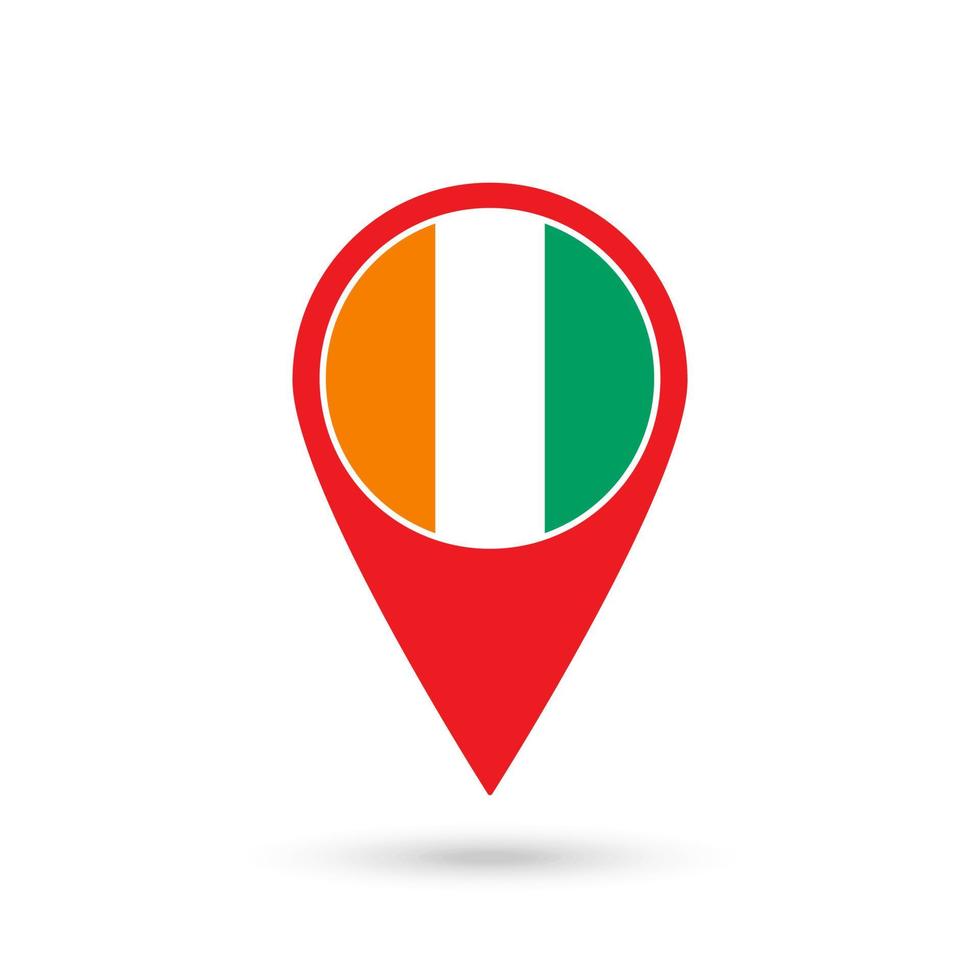 Map pointer with contry Ivory Coast. Ivory Coast flag. Vector illustration.