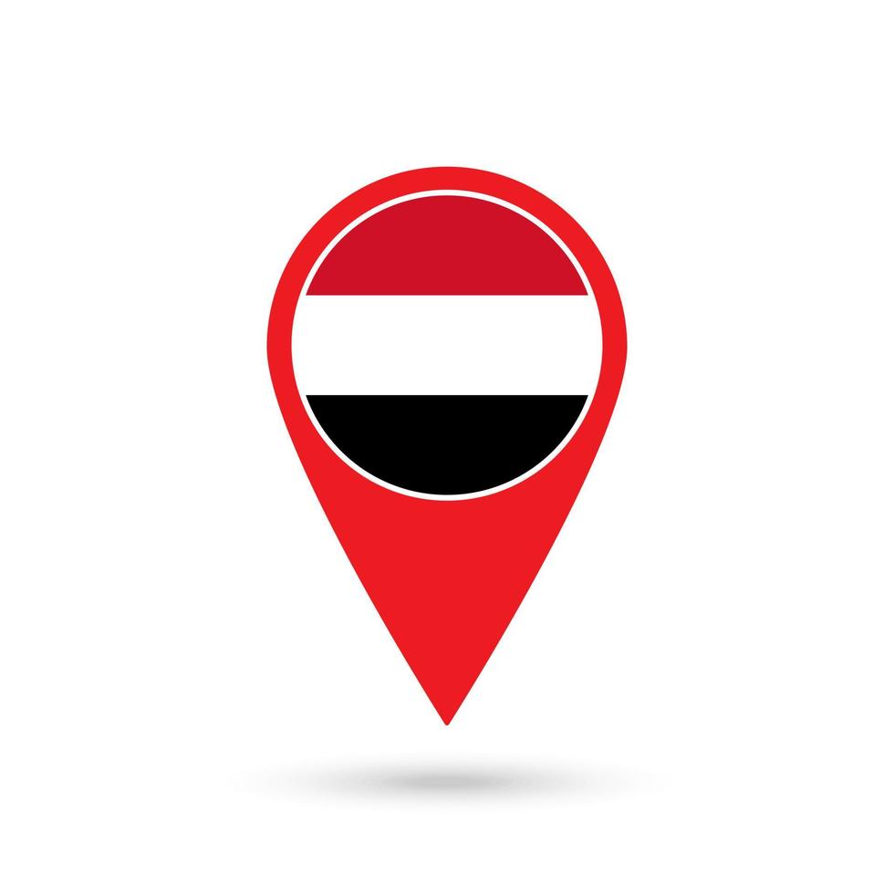 Map pointer with contry Yemen. Yemen flag. Vector illustration.