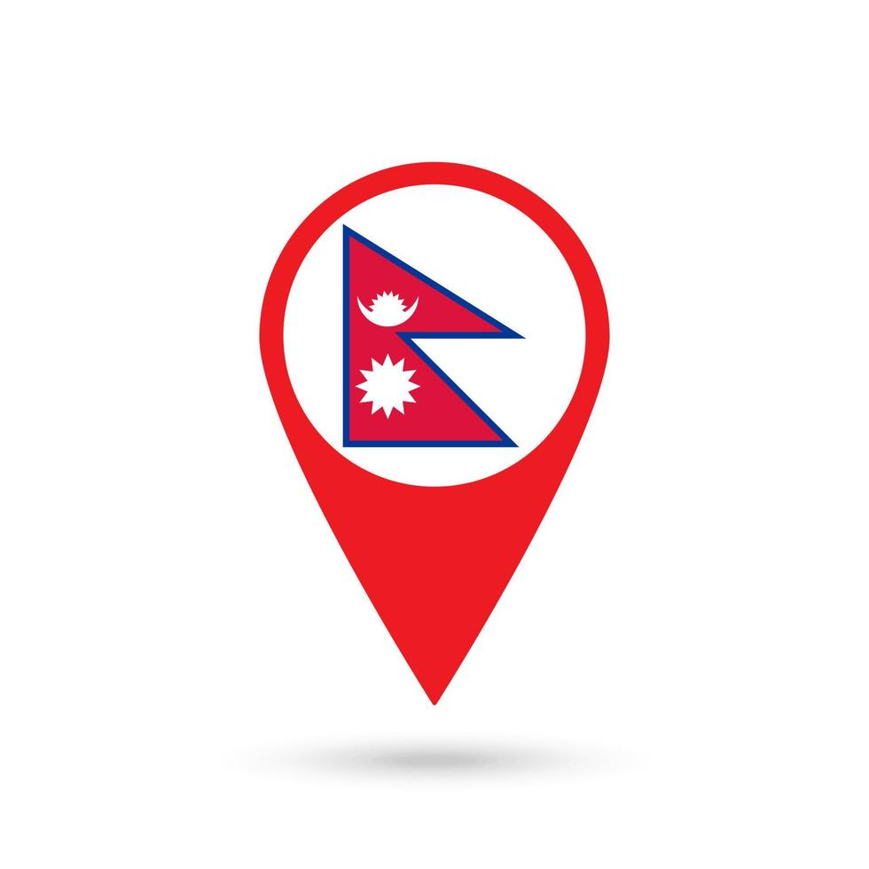 Map pointer with contry Nepal. Nepal flag. Vector illustration.