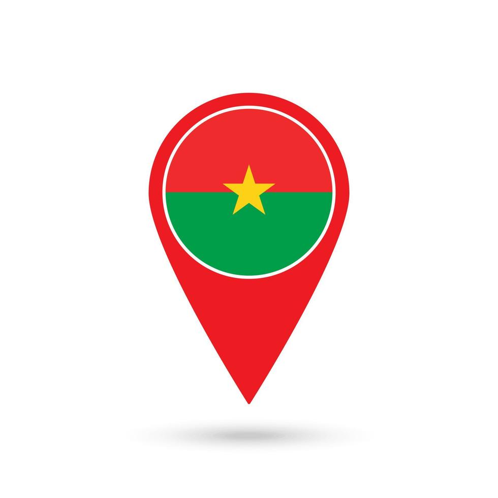 Map pointer with contry Burkina Faso. Burkina Faso flag. Vector illustration.