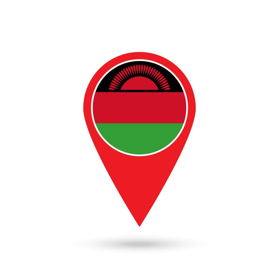 Map pointer with contry Malawi. Malawi flag. Vector illustration.