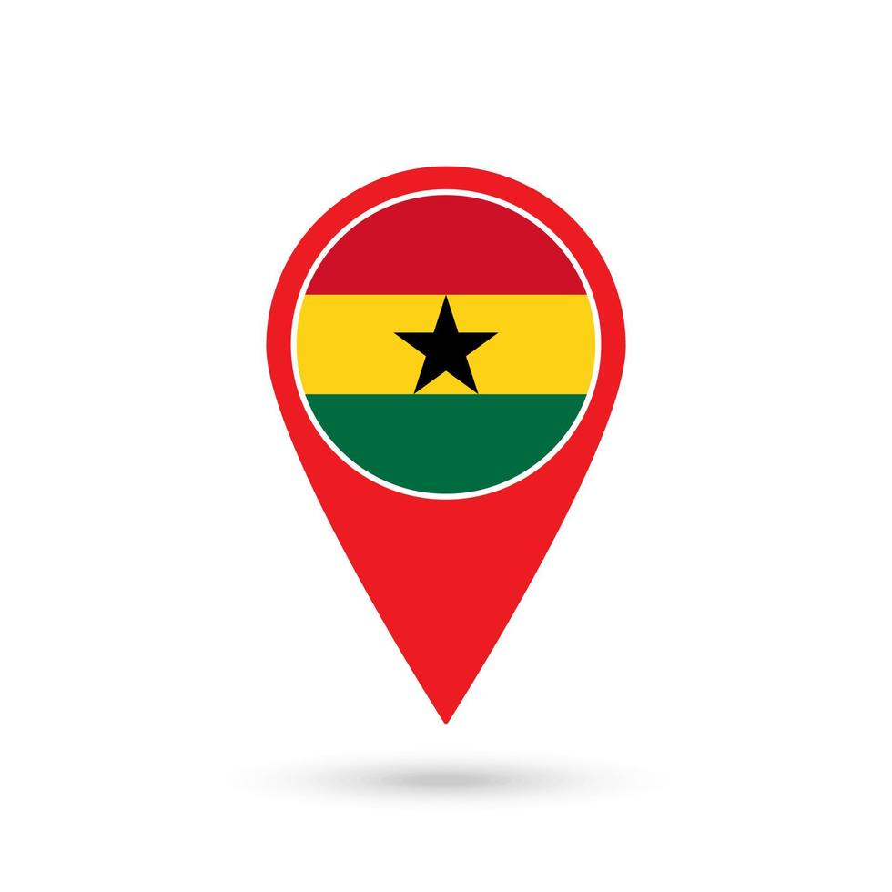 Map pointer with contry Ghana. Ghana flag. Vector illustration.