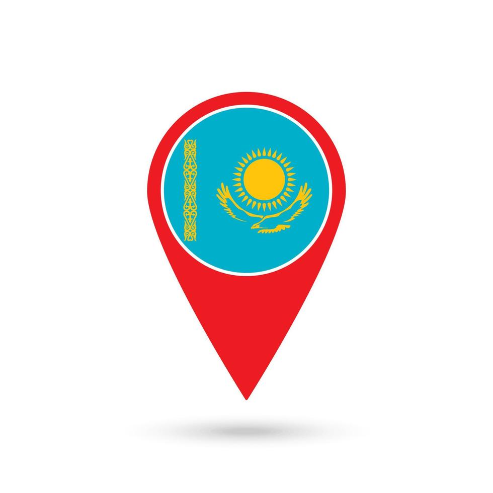 Map pointer with contry Kazakhstan. Kazakhstan flag. Vector illustration.