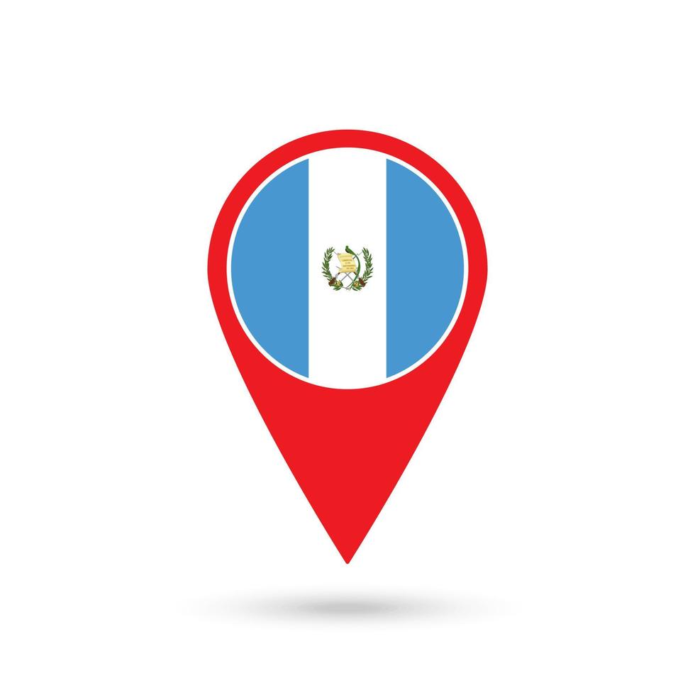 Map pointer with contry Guatemala. Guatemala flag. Vector illustration.
