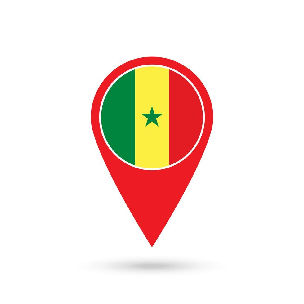 Map pointer with contry Senegal. Senegal flag. Vector illustration.