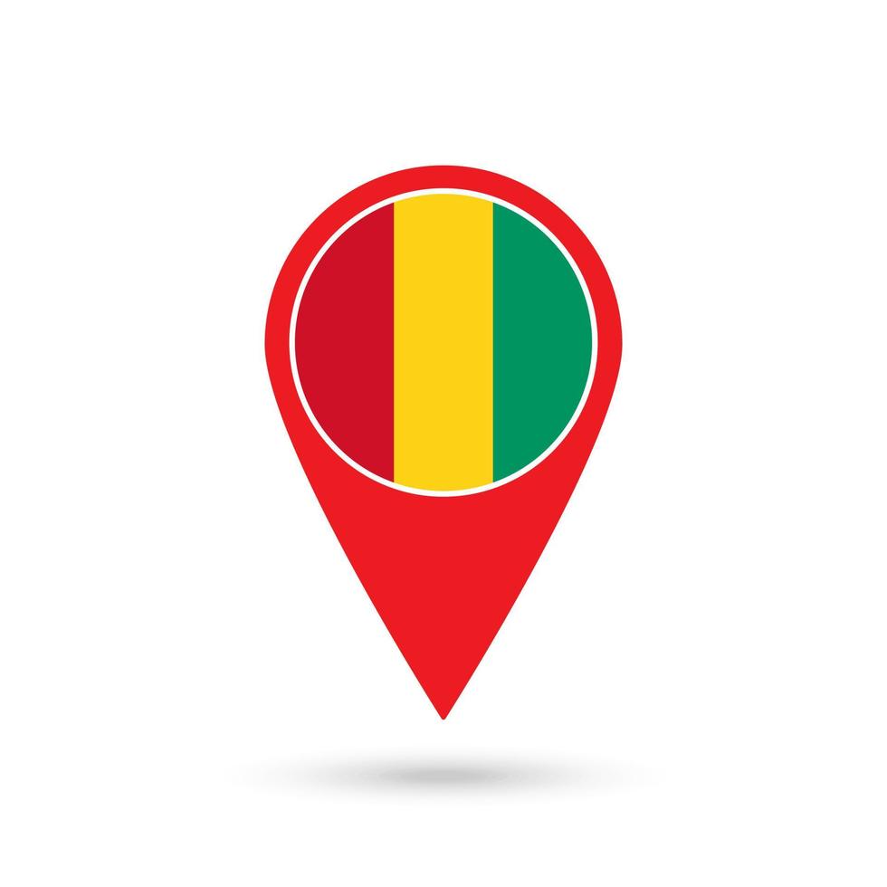 Map pointer with contry Guinea. Guinea flag. Vector illustration.