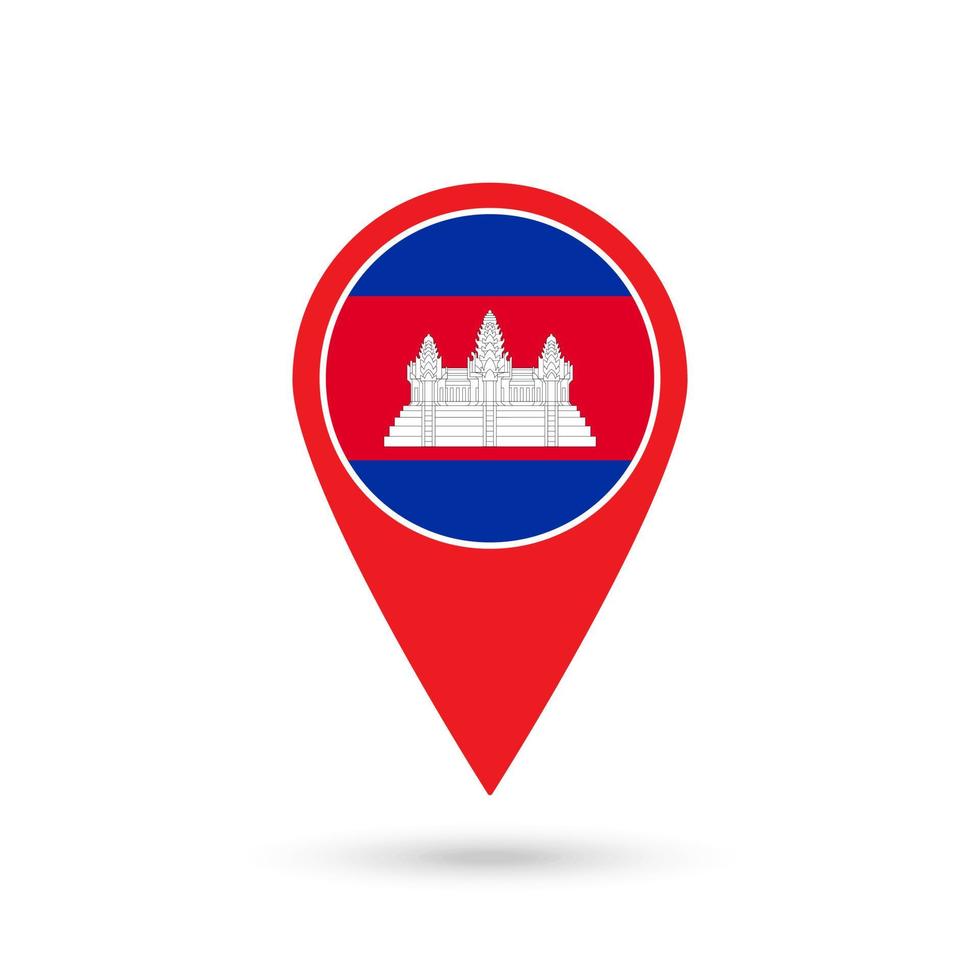 Map pointer with contry Cambodia. Cambodia flag. Vector illustration.