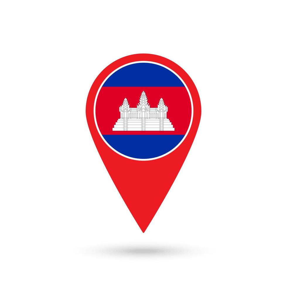 Map pointer with contry Cambodia. Cambodia flag. Vector illustration.