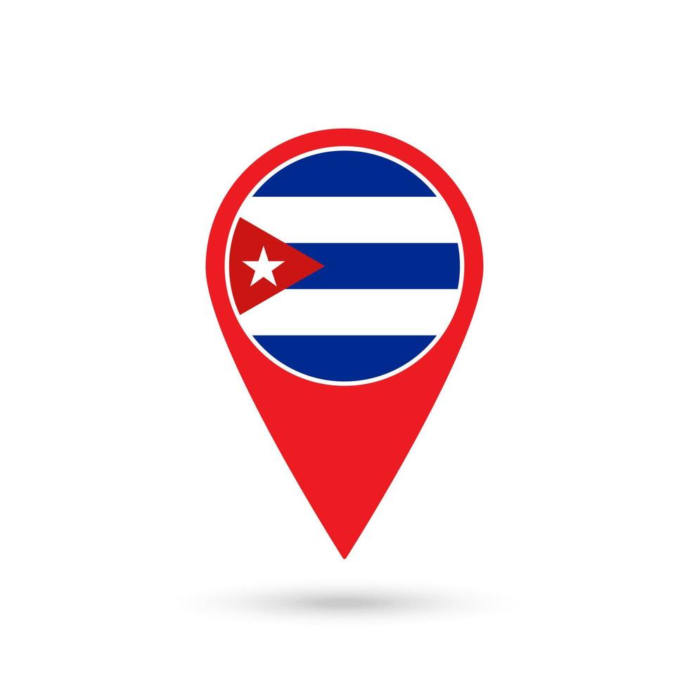 Map pointer with contry Cuba. Cuba flag. Vector illustration.