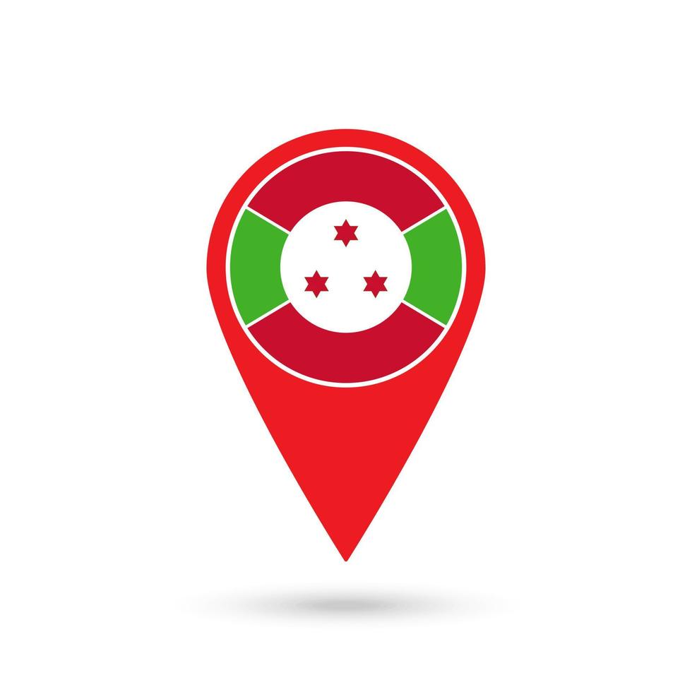 Map pointer with contry Burundi. Burundi flag. Vector illustration.