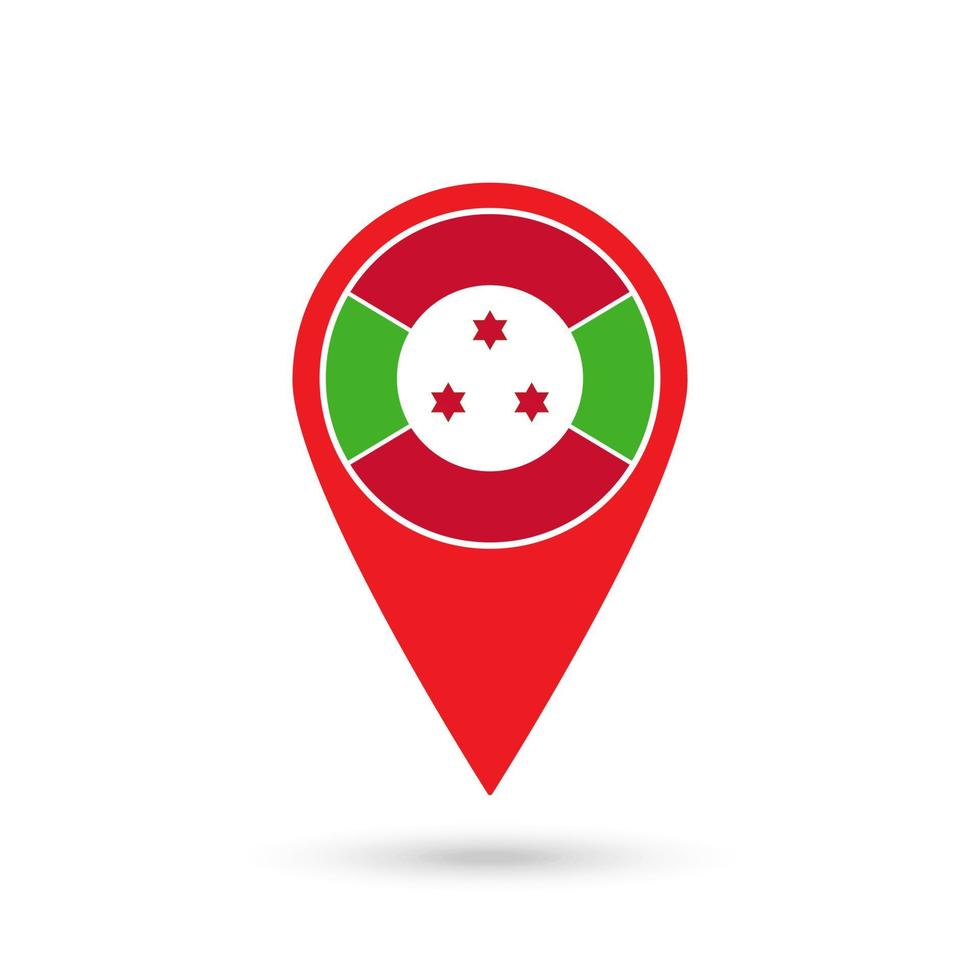 Map pointer with contry Burundi. Burundi flag. Vector illustration.