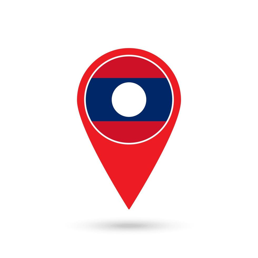 Map pointer with contry Laos. Laos flag. Vector illustration.