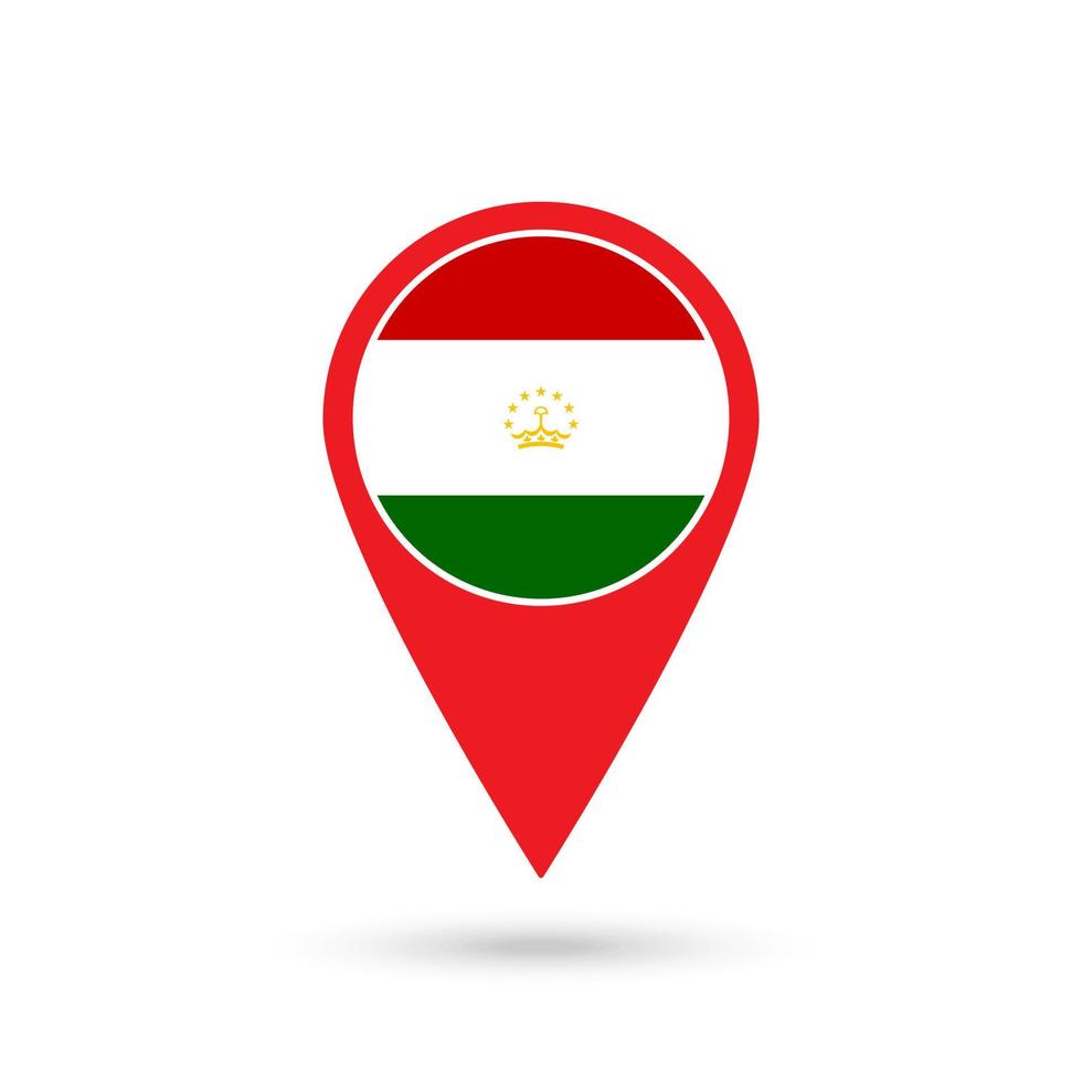 Map pointer with contry Tajikistan. Tajikistan flag. Vector illustration.