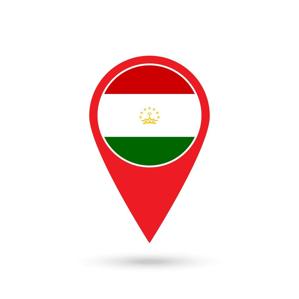 Map pointer with contry Tajikistan. Tajikistan flag. Vector illustration.