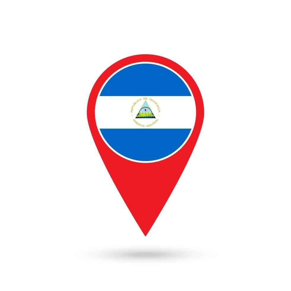 Map pointer with contry Nicaragua. Nicaragua flag. Vector illustration.