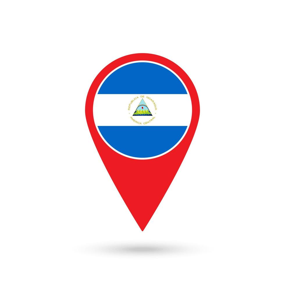 Map pointer with contry Nicaragua. Nicaragua flag. Vector illustration.